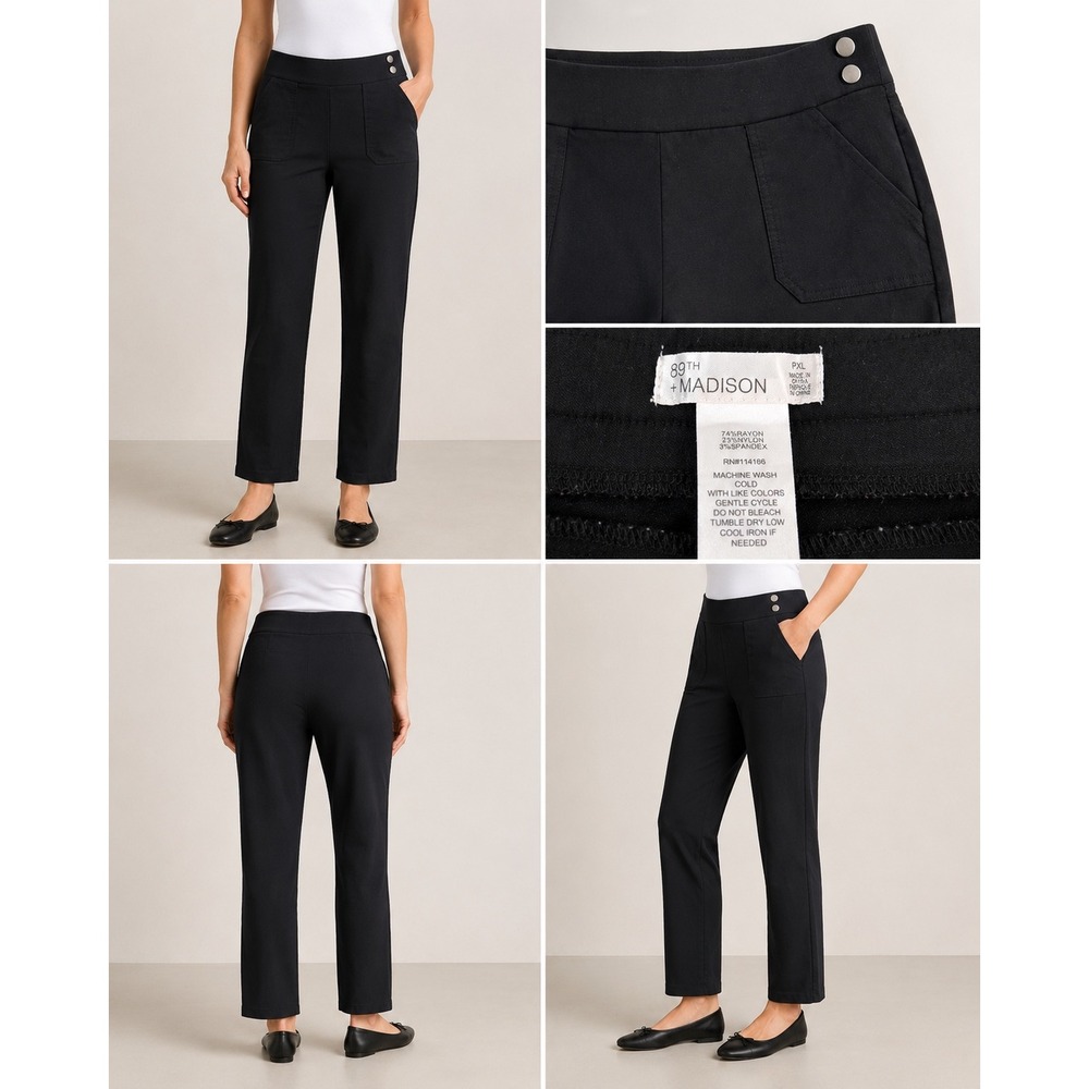 89th‎ + Madison Womens Black Pull On Straight Leg Pants PXL Silver Button Accent